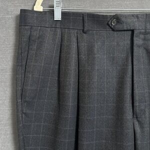 Berle Pants 40 Gray Windowpane Trousers Pleated Cuffed Classic Business‎ Wool